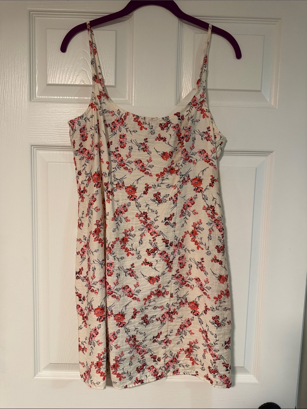 Floral Spaghetti-Strap Slip Dress in Cream and Red